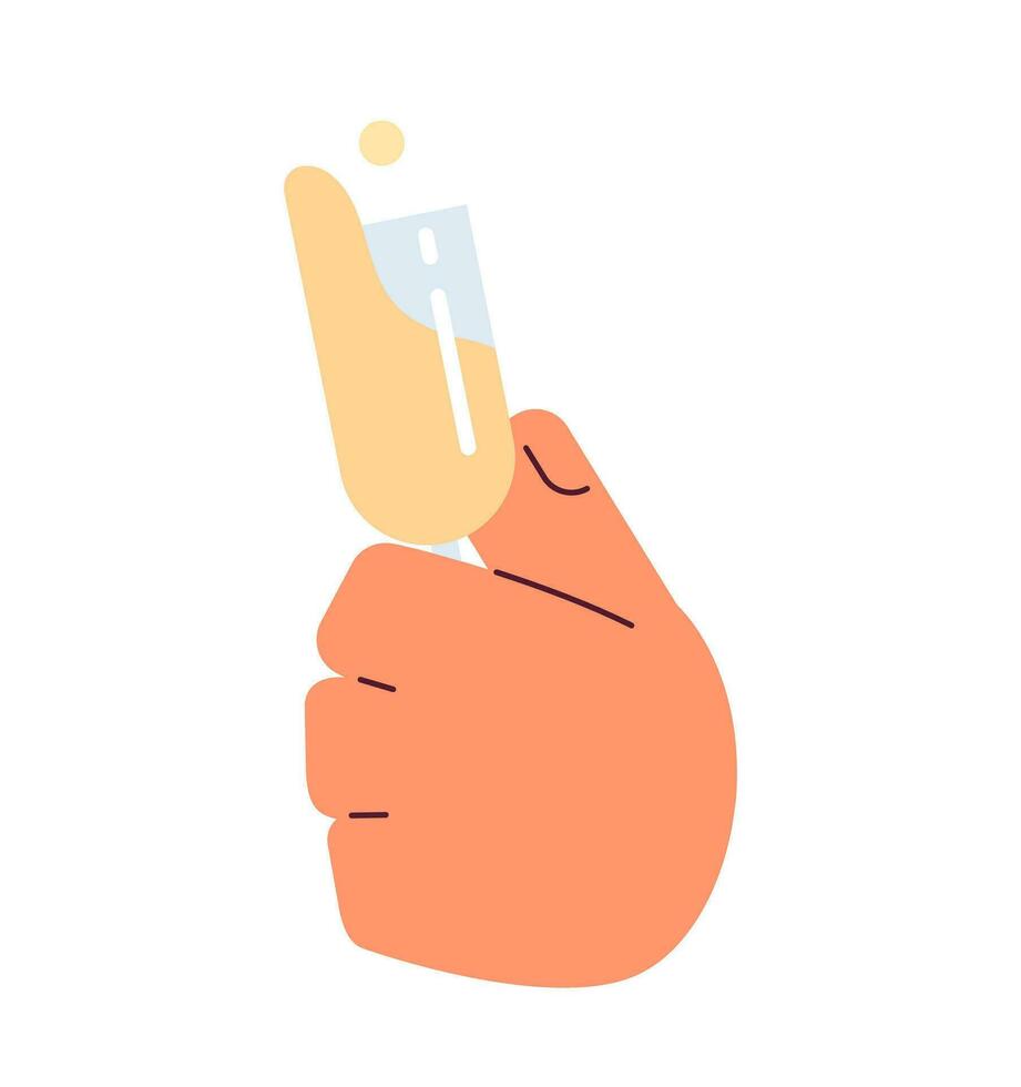 Wine tasting event party semi flat colorful vector hand. Champagne glass in hand. Alcoholic drink. Editable pov closeup clip art on white. Simple cartoon spot illustration for web graphic design