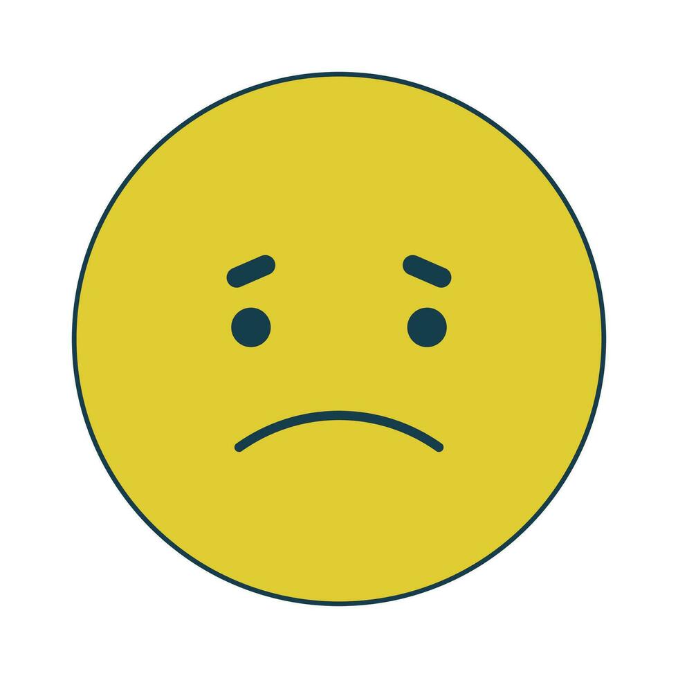 Sad yellow emoticon flat line color isolated vector icon. Emoji expressing disappointment. Editable clip art element on white background. Simple outline cartoon spot illustration for web design