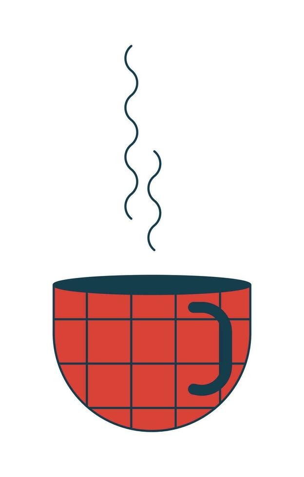 Heat coffee cup flat line color isolated vector object. Herbal green tea mug with smoke. Editable clip art image on white background. Simple outline cartoon spot illustration for web design