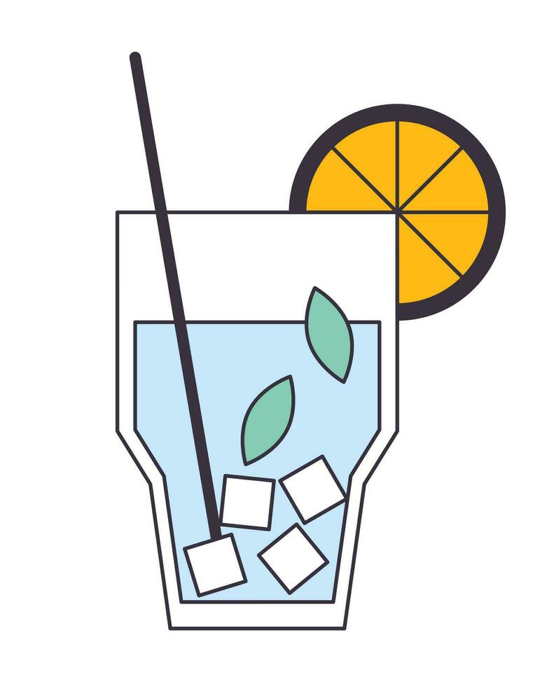 Cocktail summer drink flat line color isolated vector object. Summertime refreshment. Mint mojito. Editable clip art image on white background. Simple outline cartoon spot illustration for web design