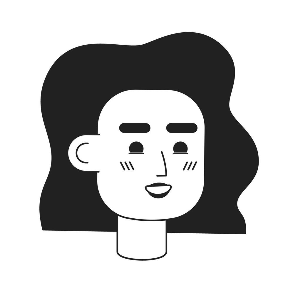 Hispanic latinamerican woman with wavy hairstyle monochrome flat linear character head. Editable outline hand drawn human face icon. 2D cartoon spot vector avatar illustration for animation