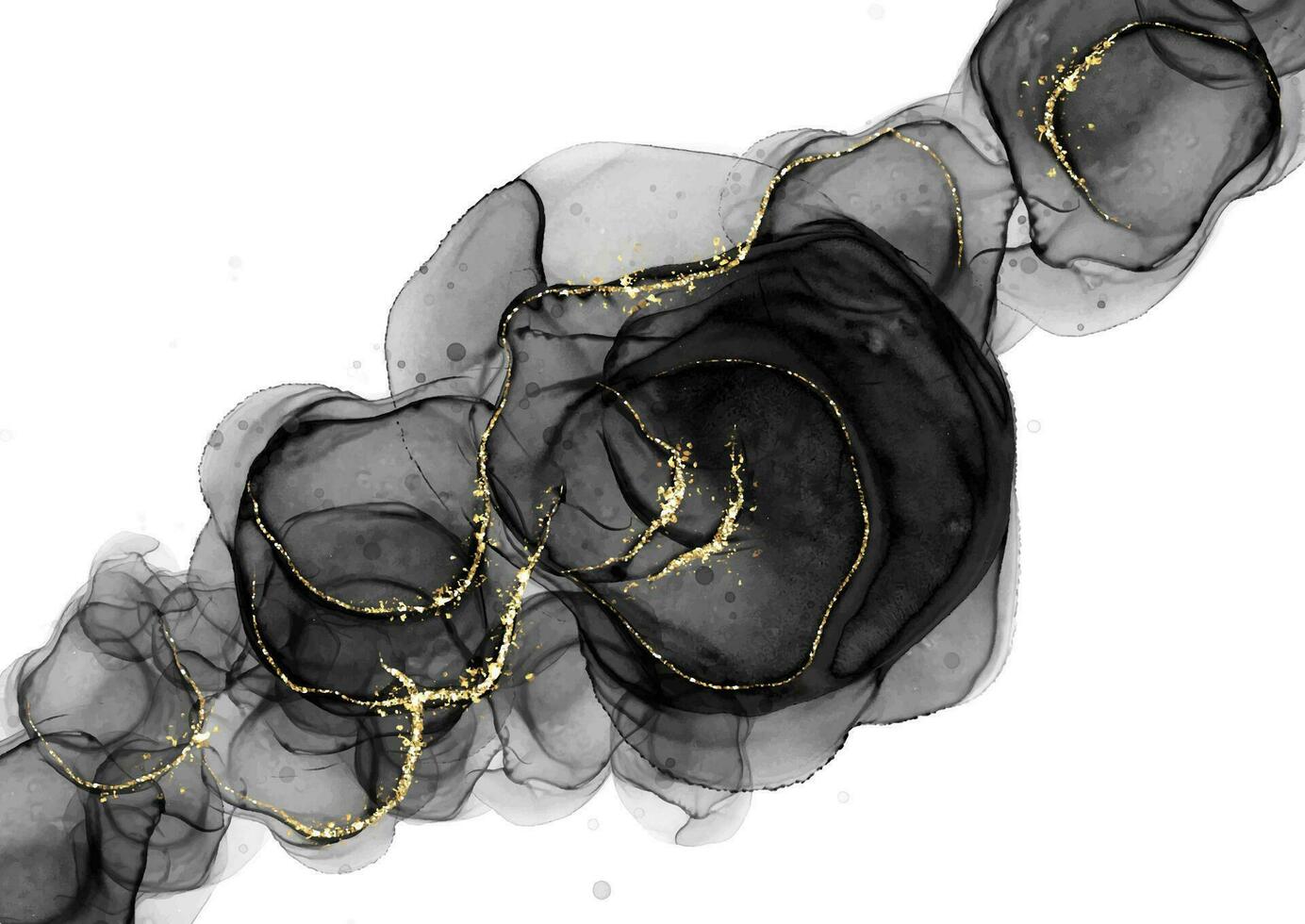 Hand painted black and gold alcohol ink background vector