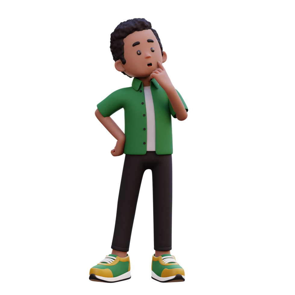 3d masculino personaje pensando png