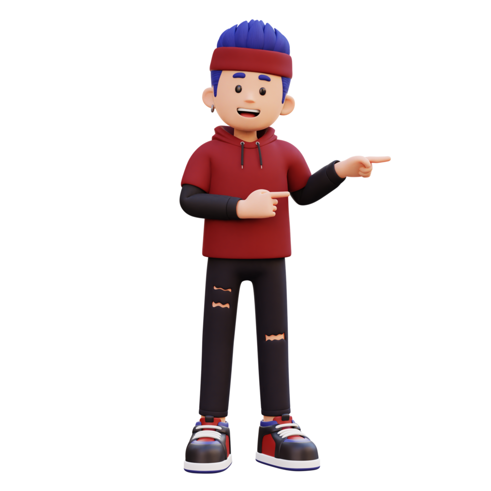 3d male character pointing left png