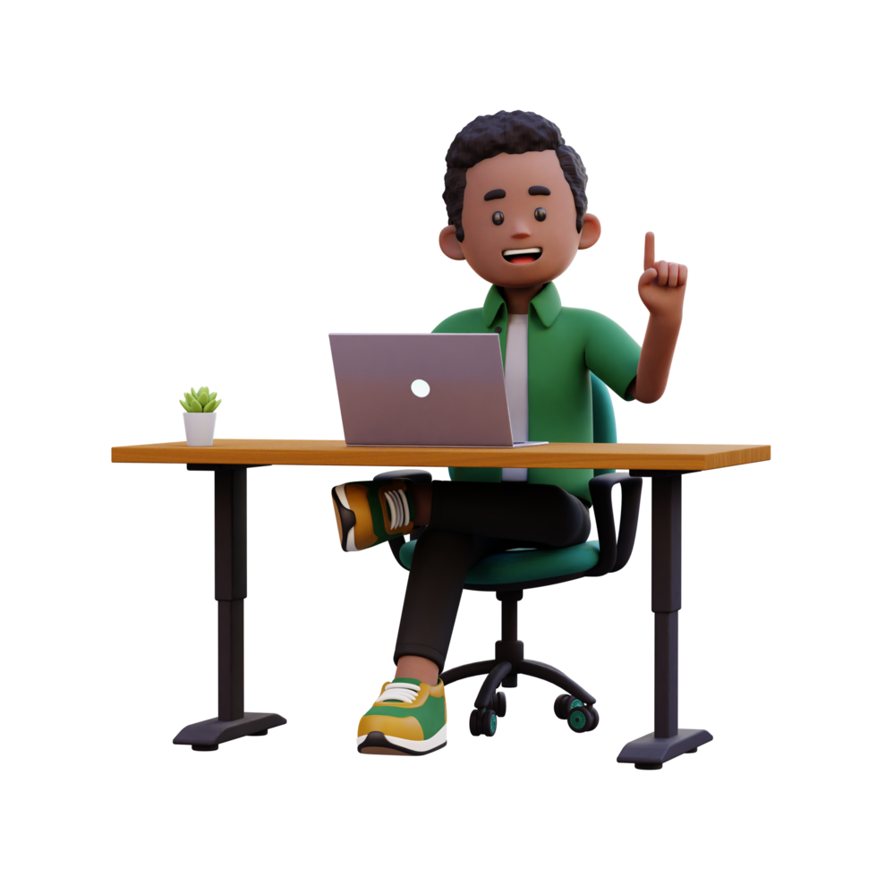 3d male character got an idea while working on a laptop png