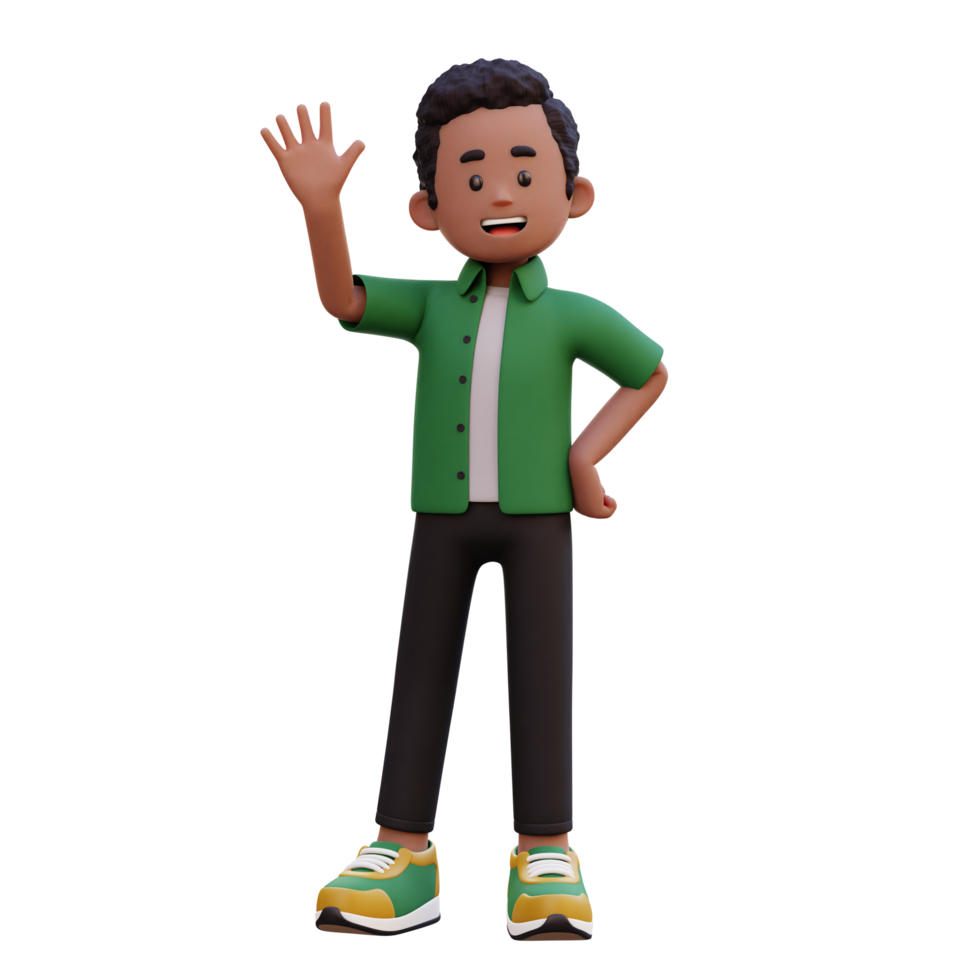 3d male character waving png