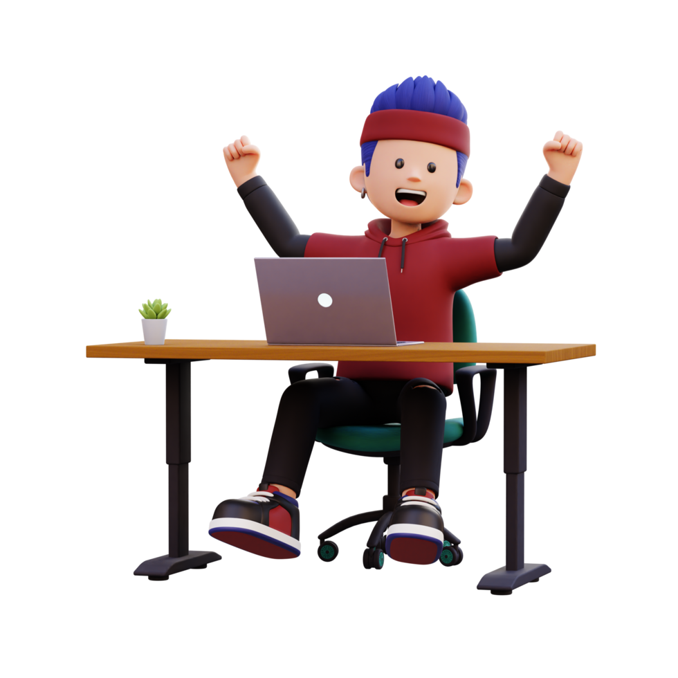 3d male character happy working on a laptop png