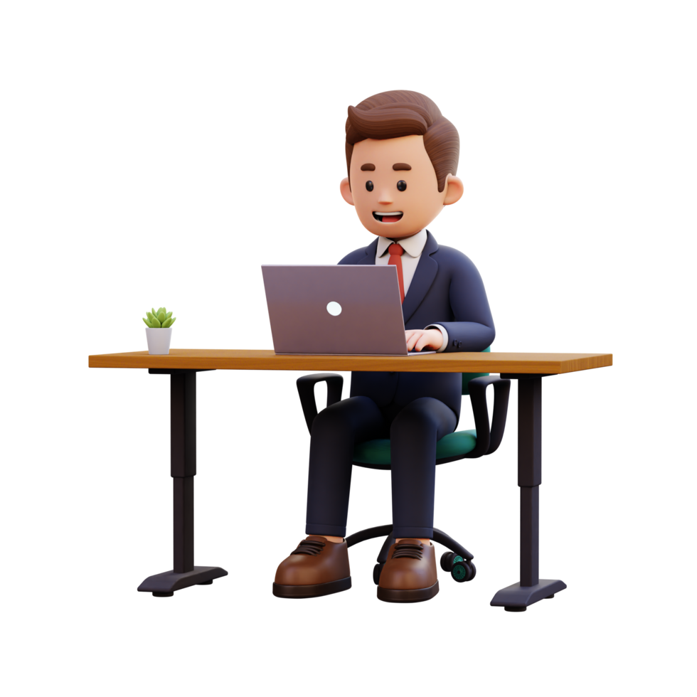 3d male character working on a laptop png