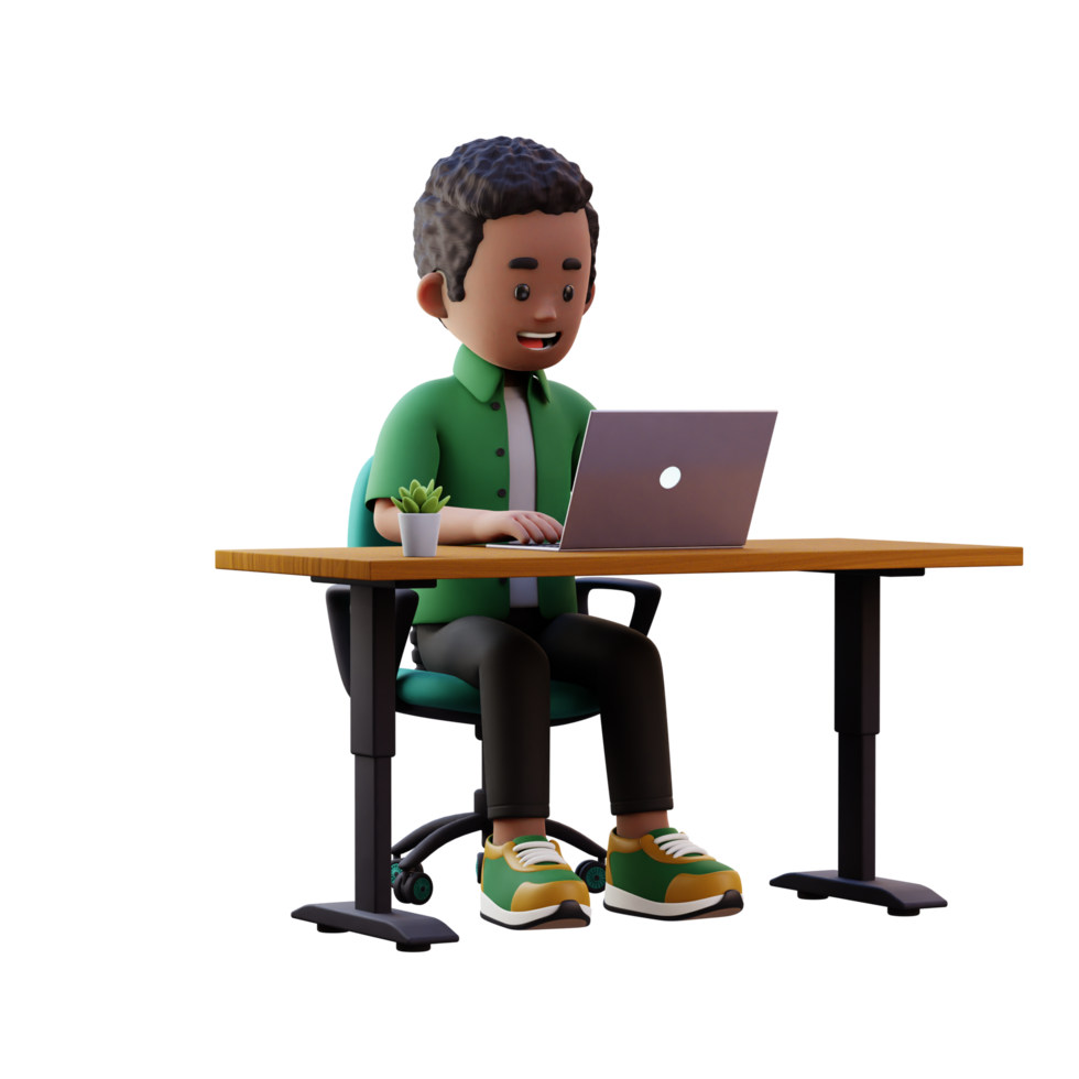 3d male character working on a laptop png