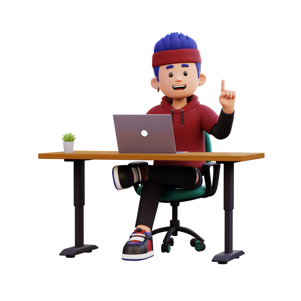 3d male character got an idea while working on a laptop png