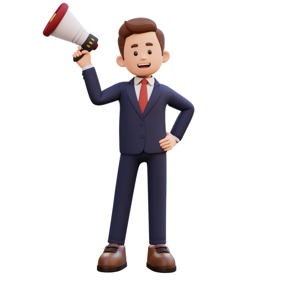 3d male character holding a megaphone png