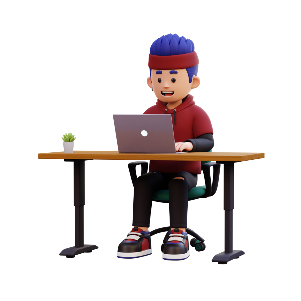 3d male character working on a laptop png