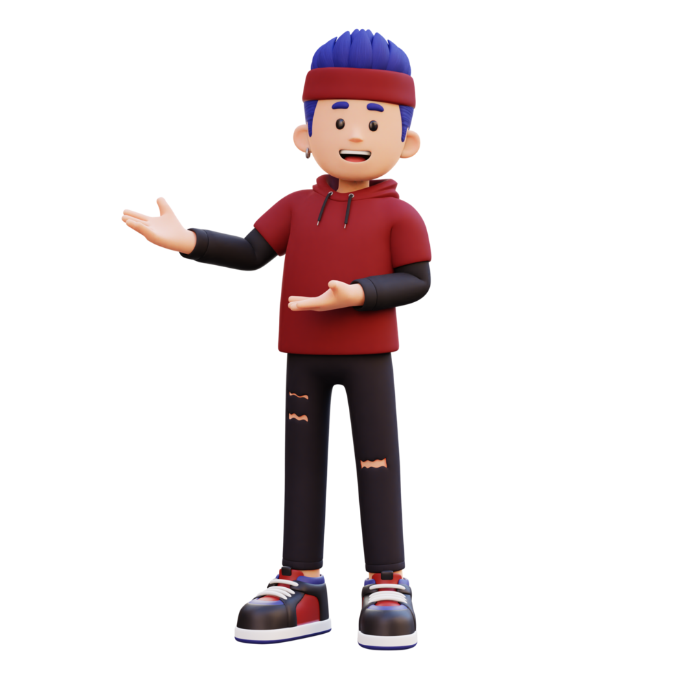 3d male character presenting to the right png