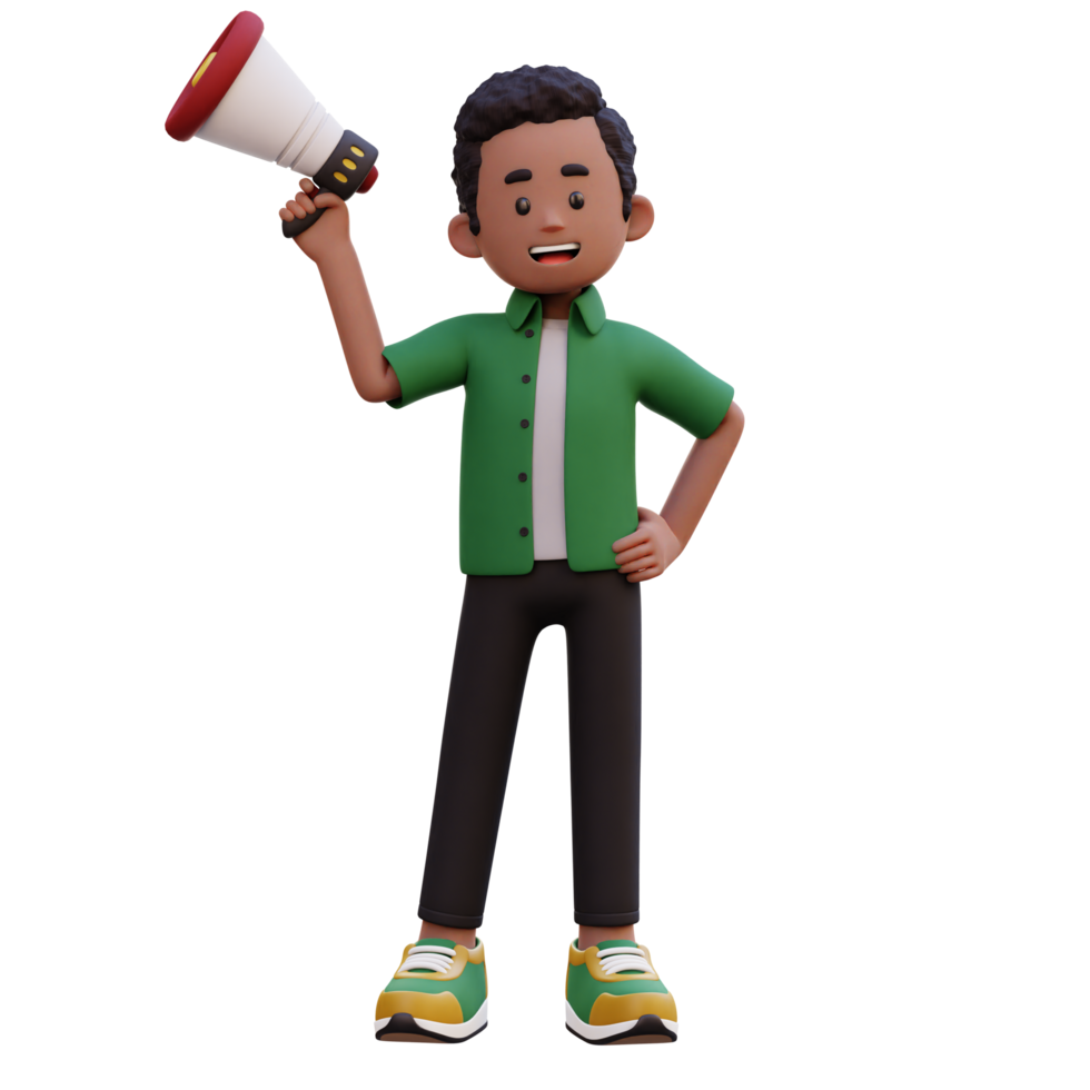 3d male character holding a megaphone png