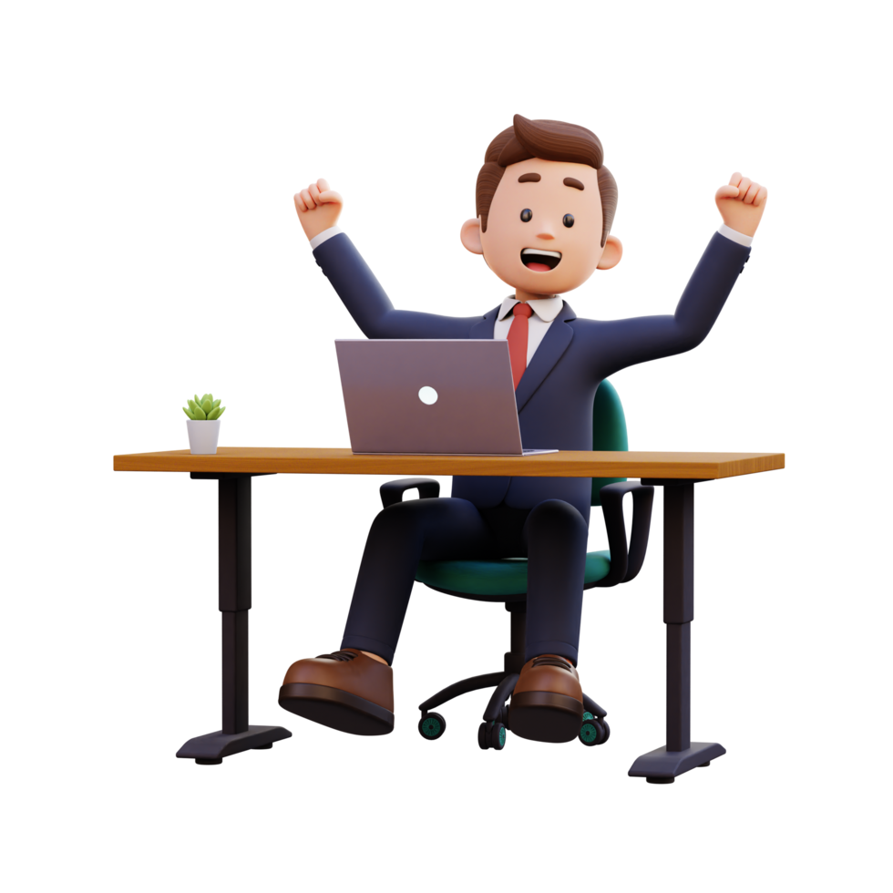 3d male character happy working on a laptop png