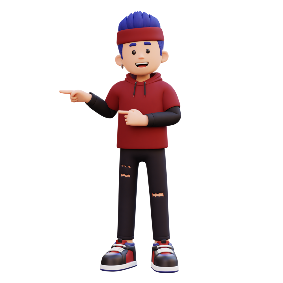 3d male character pointing right png