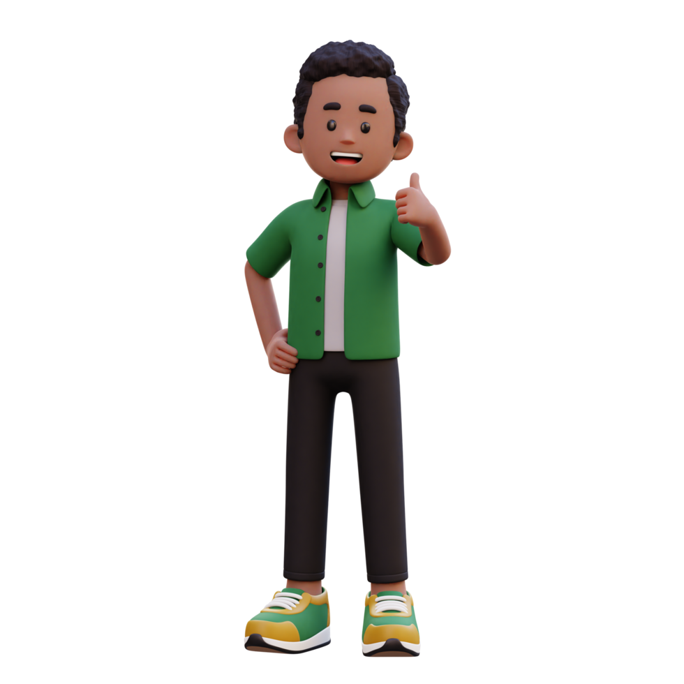 3d masculino personaje dar un pulgar arriba png