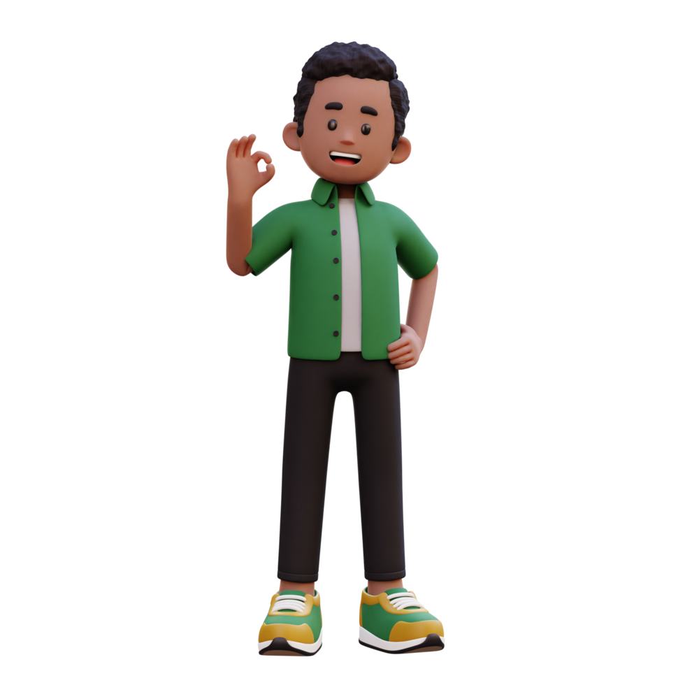 3d male character give ok sign png