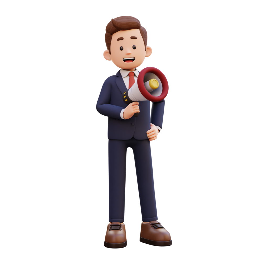 3d male character holding a megaphone png