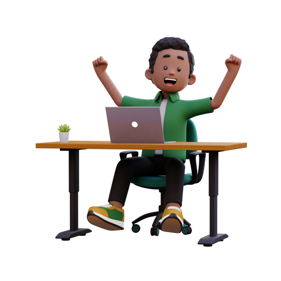 3d male character happy working on a laptop png