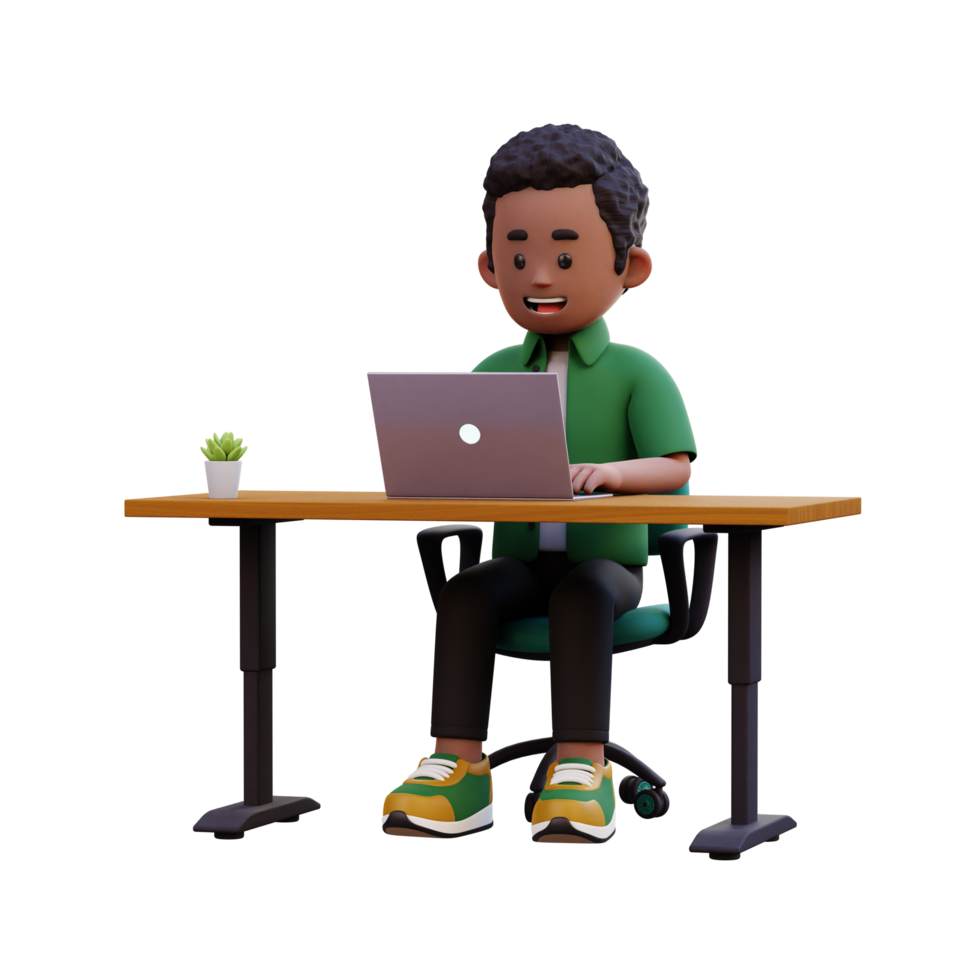 3d male character working on a laptop png