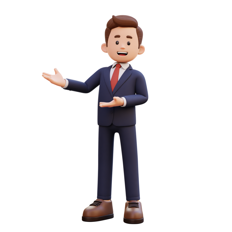 3d male character presenting to the right png