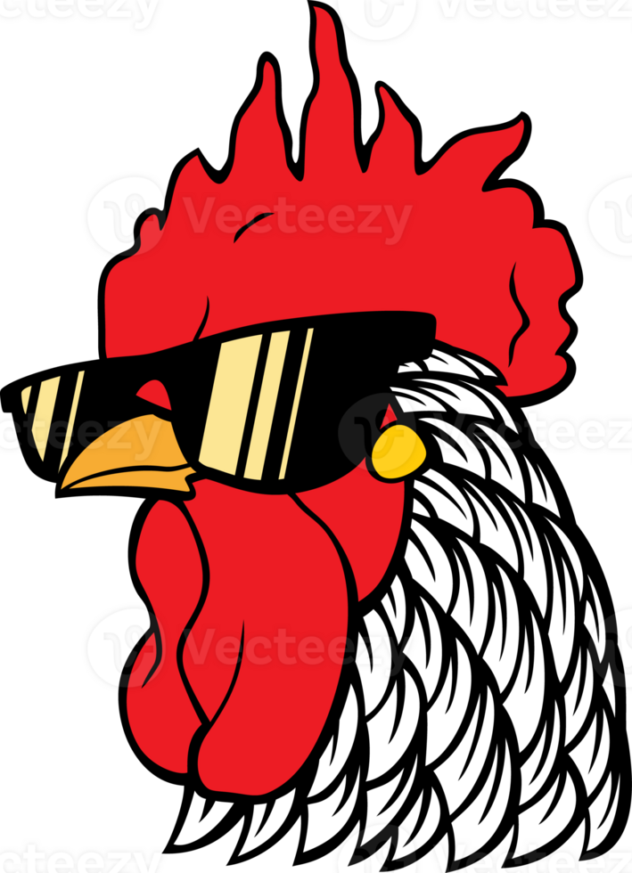 Rooster Head with Sunglasses PNG Illustration