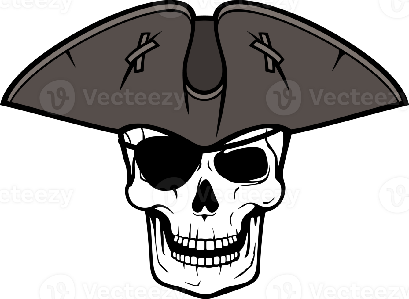 Pirate Skull with Triangle Hat and Eye Patch PNG Illustration