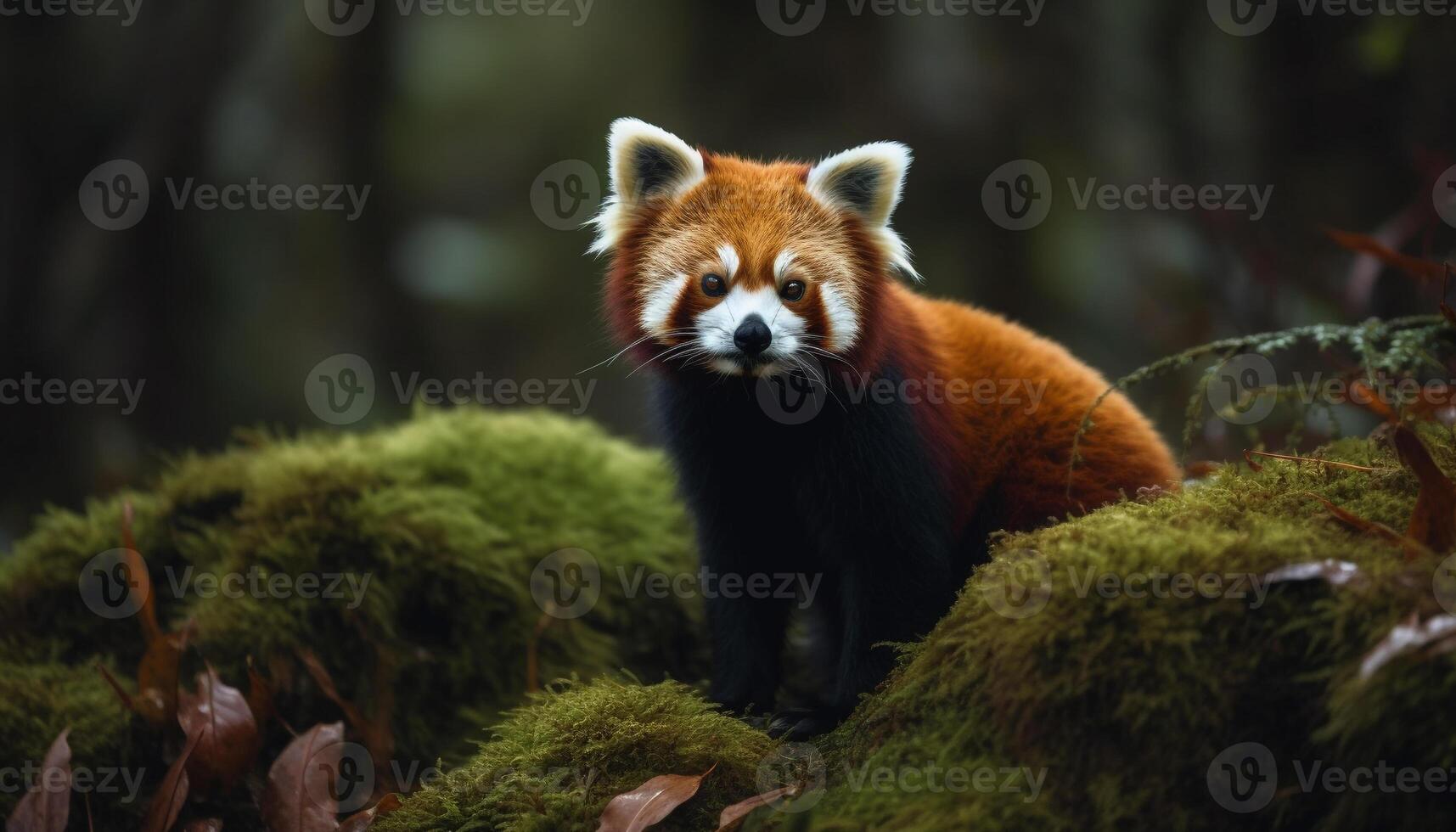 Fluffy red fox sitting on tree branch generated by AI photo