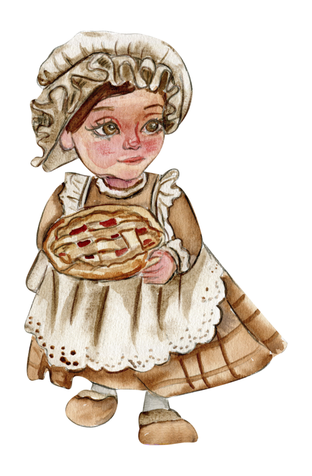 Watercolor hand drawn autumn girl gnome . Hand drawn illustration of