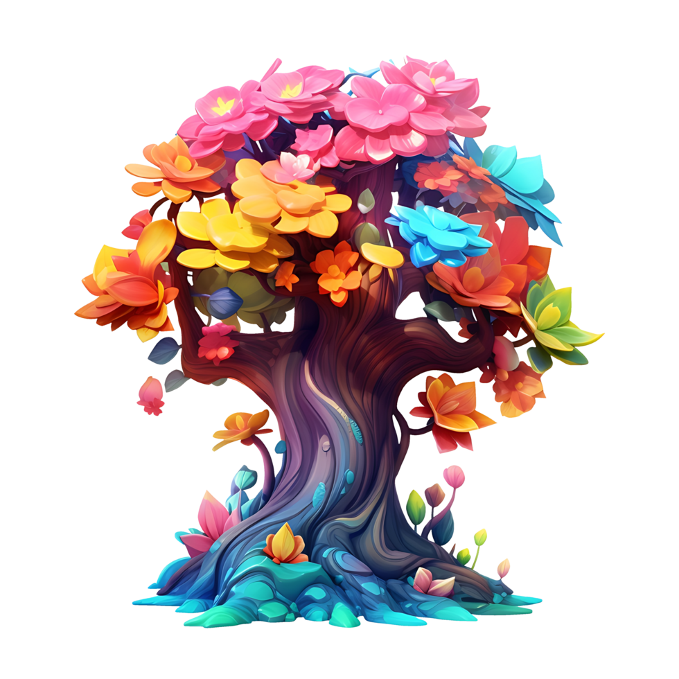 Colorful illustration of trees isolated on background with AI Generated png