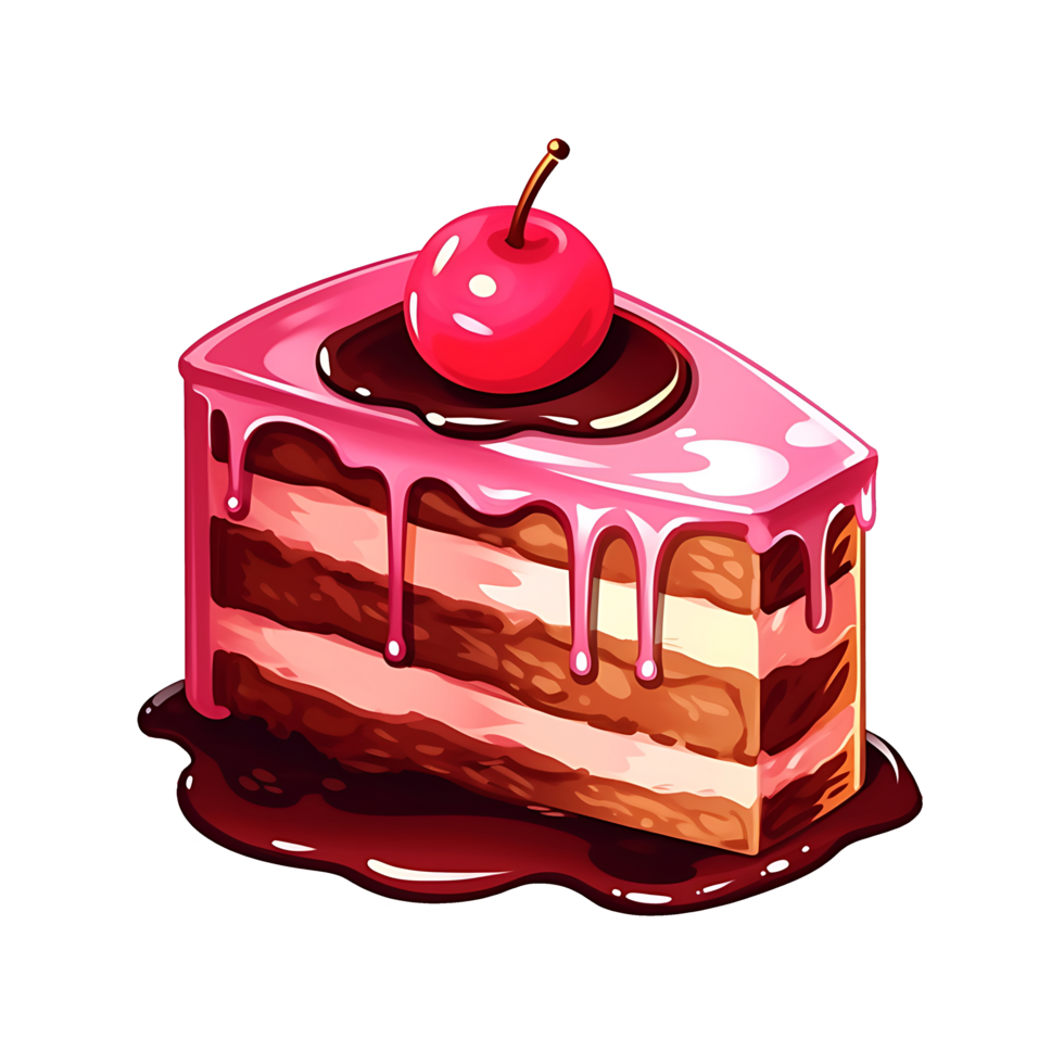 pink cake with cherries the theme of food and dessert, isolated object transparent background png