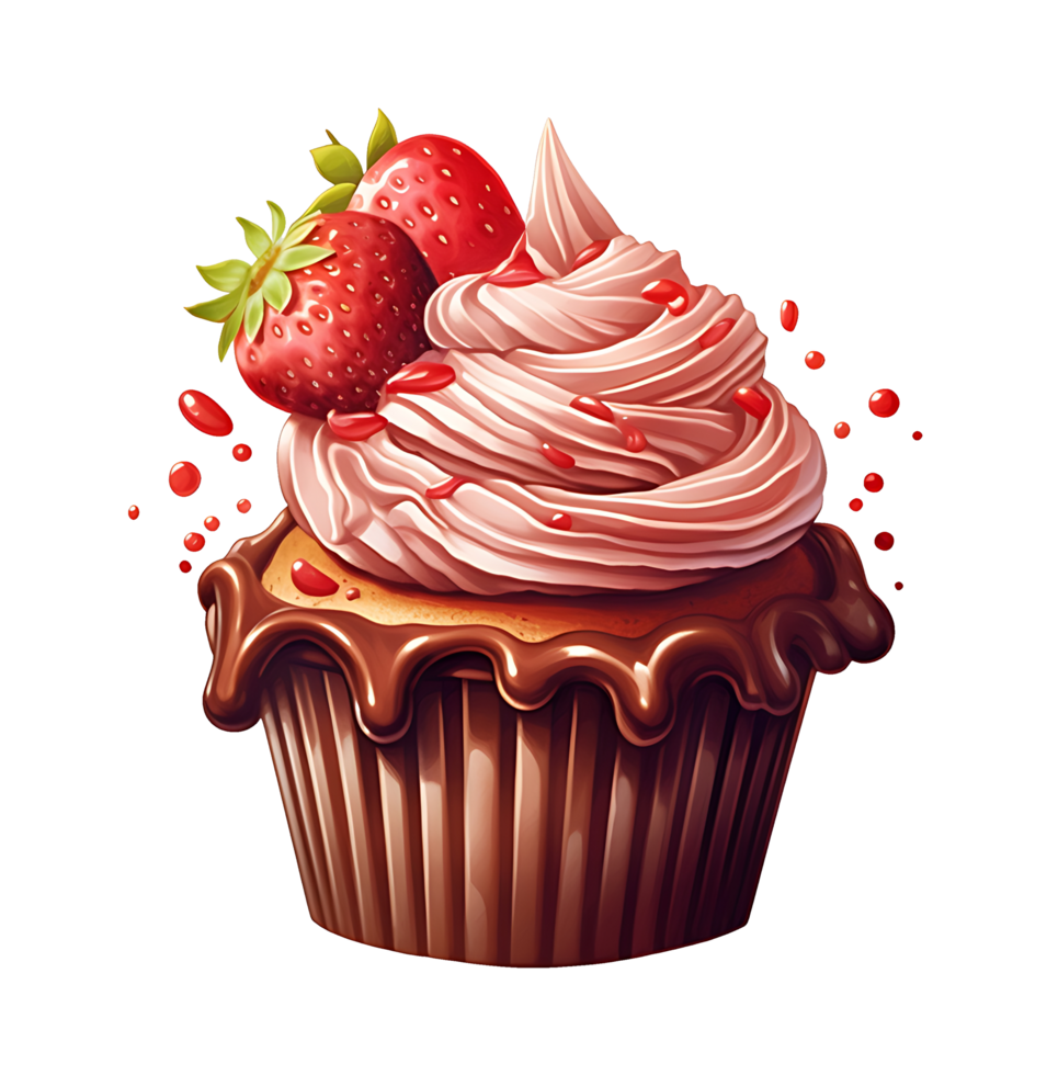 chocolate strawberry cake illustration, isolated object transparent background. AI Generated png