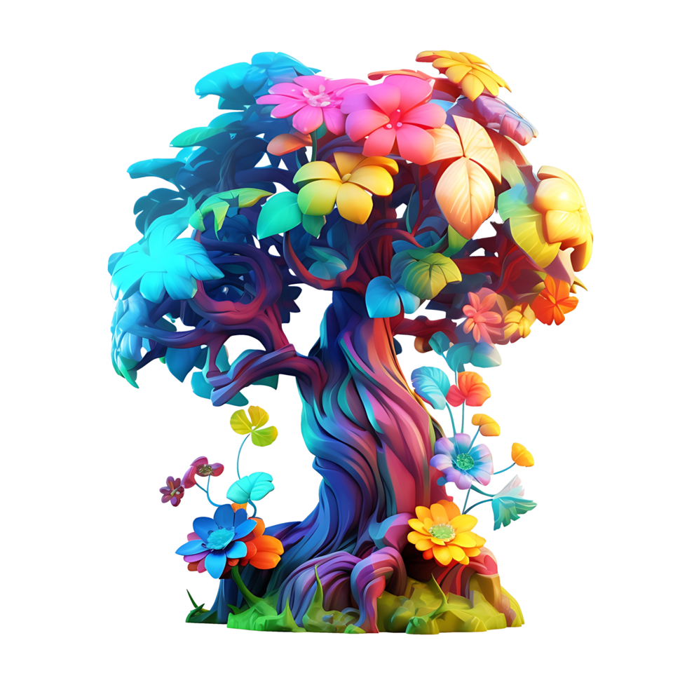 Colorful illustration of trees isolated on background with AI Generated png