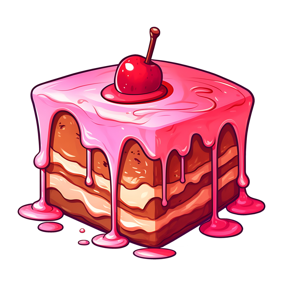 pink cake with cherries the theme of food and dessert, isolated object transparent background png