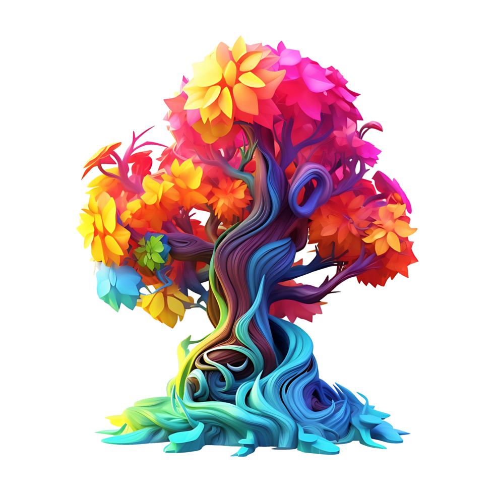 Colorful illustration of trees isolated on background with AI Generated png