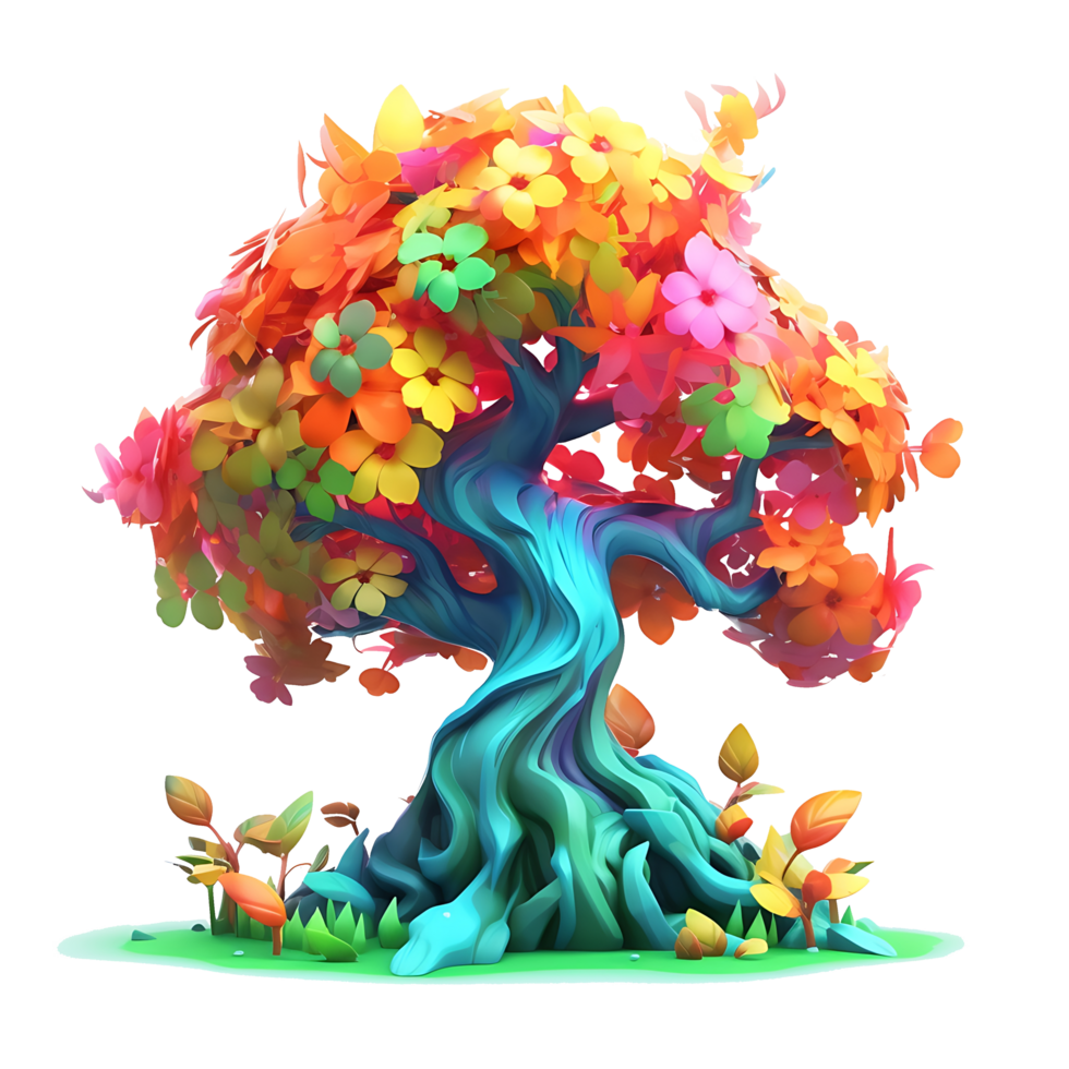 färgrik illustration av träd isolerat på bakgrund med ai genererad png
