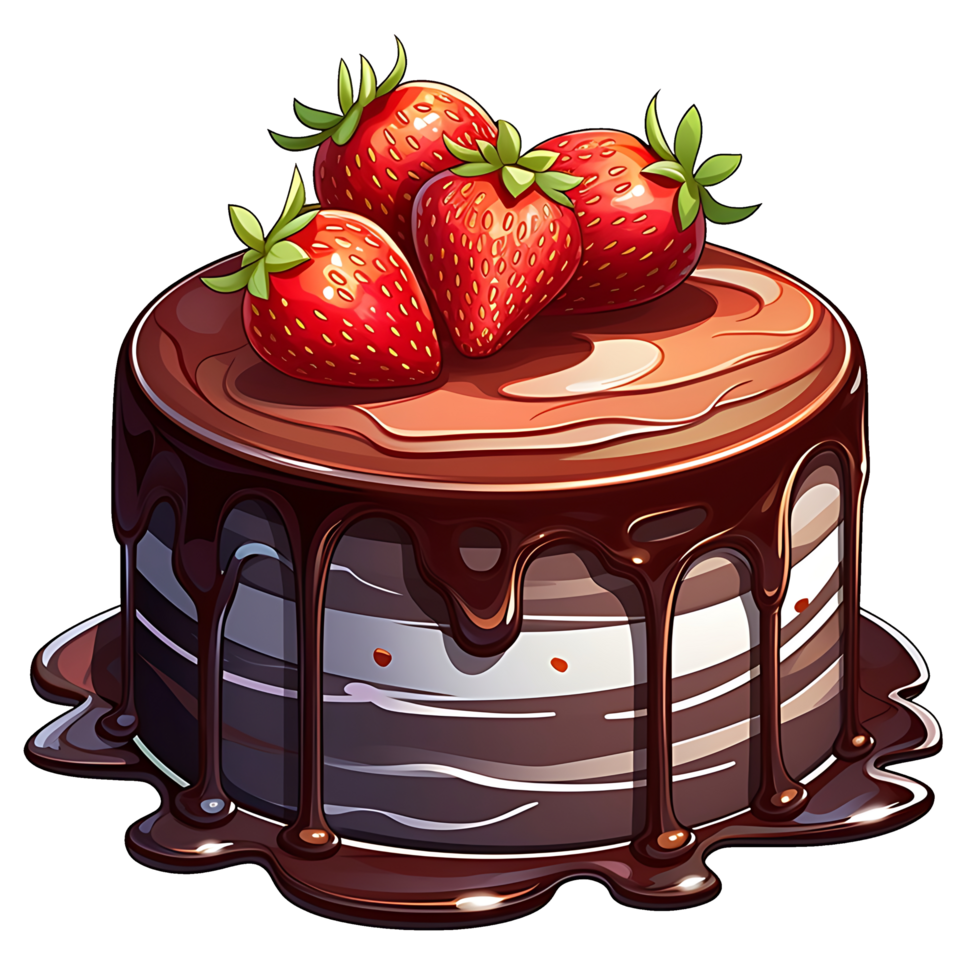 chocolate strawberry cake illustration, isolated object transparent background. png