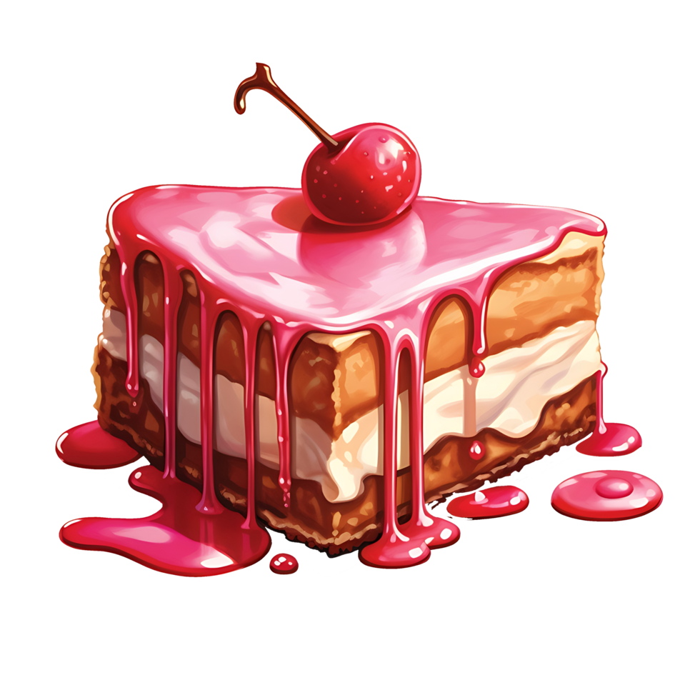 pink cake with cherries the theme of food and dessert, isolated object transparent background png