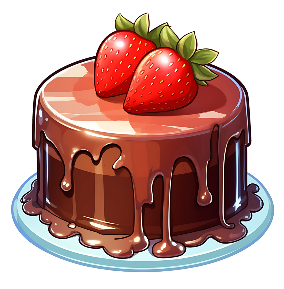 chocolate strawberry cake illustration, isolated object transparent background. png