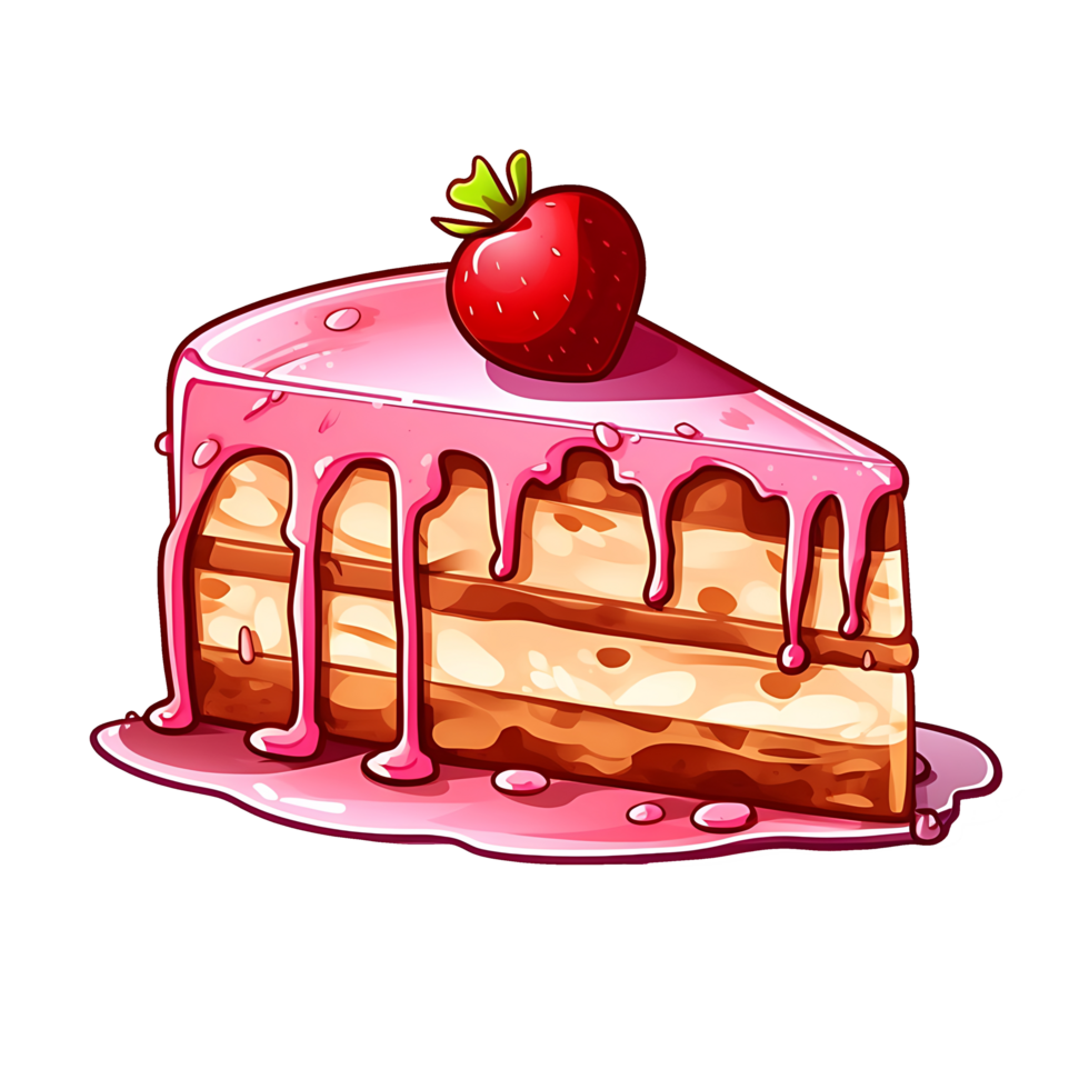 pink cake with strawberry the theme of food and dessert, isolated object transparent background. png