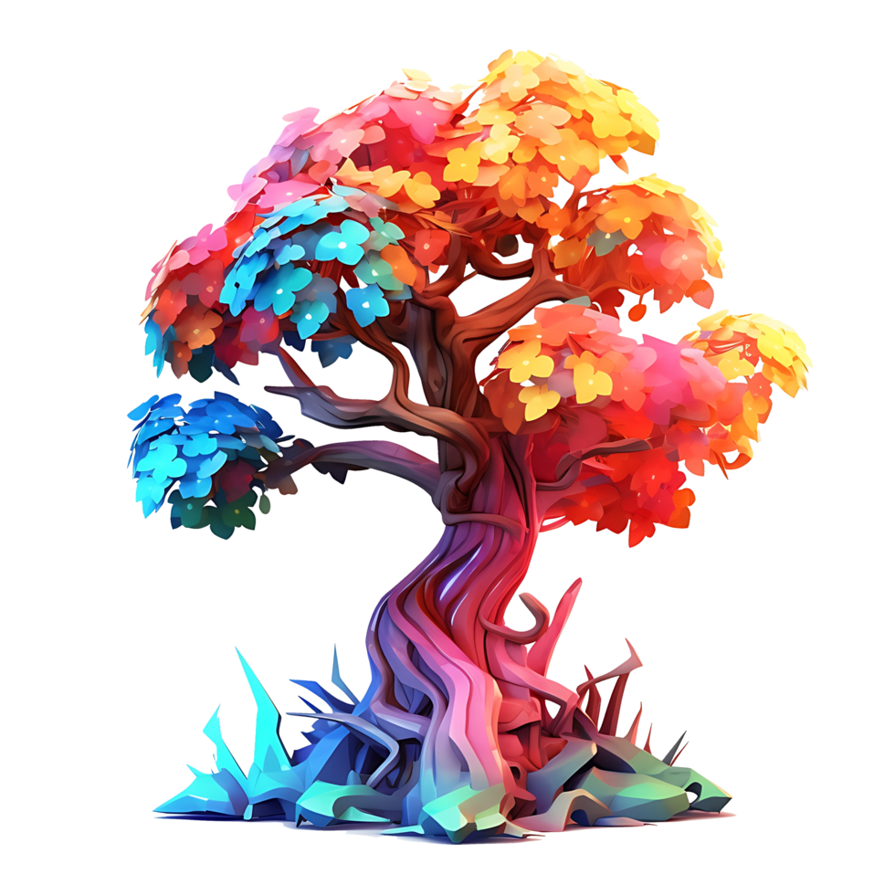 Colorful illustration of trees isolated on background with png