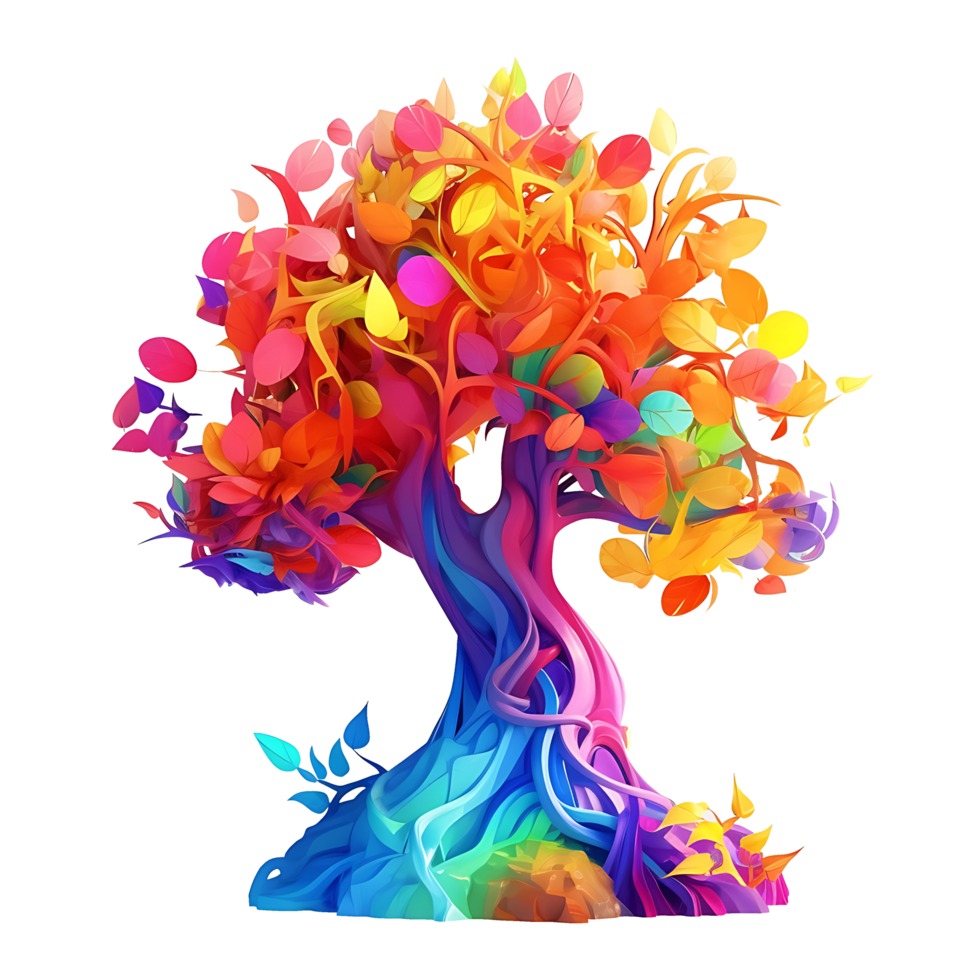 Colorful illustration of trees isolated on background with AI Generated png