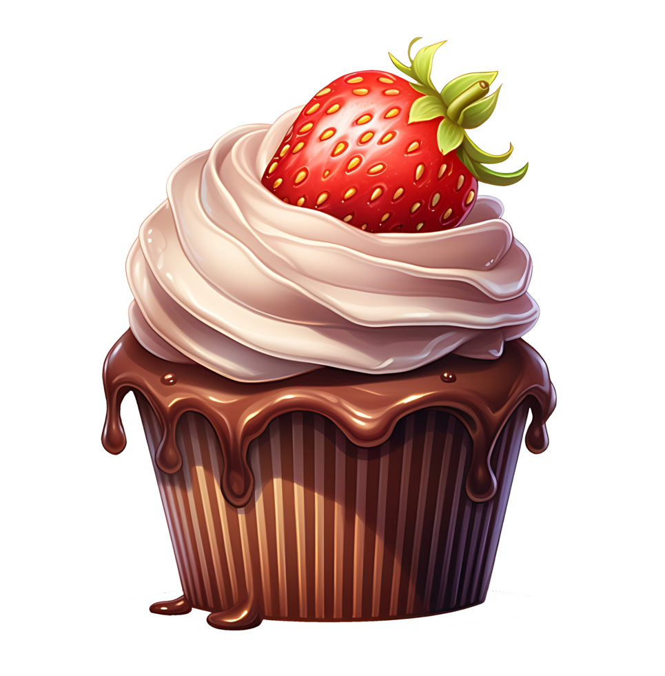 chocolate strawberry cake illustration, isolated object transparent background. png