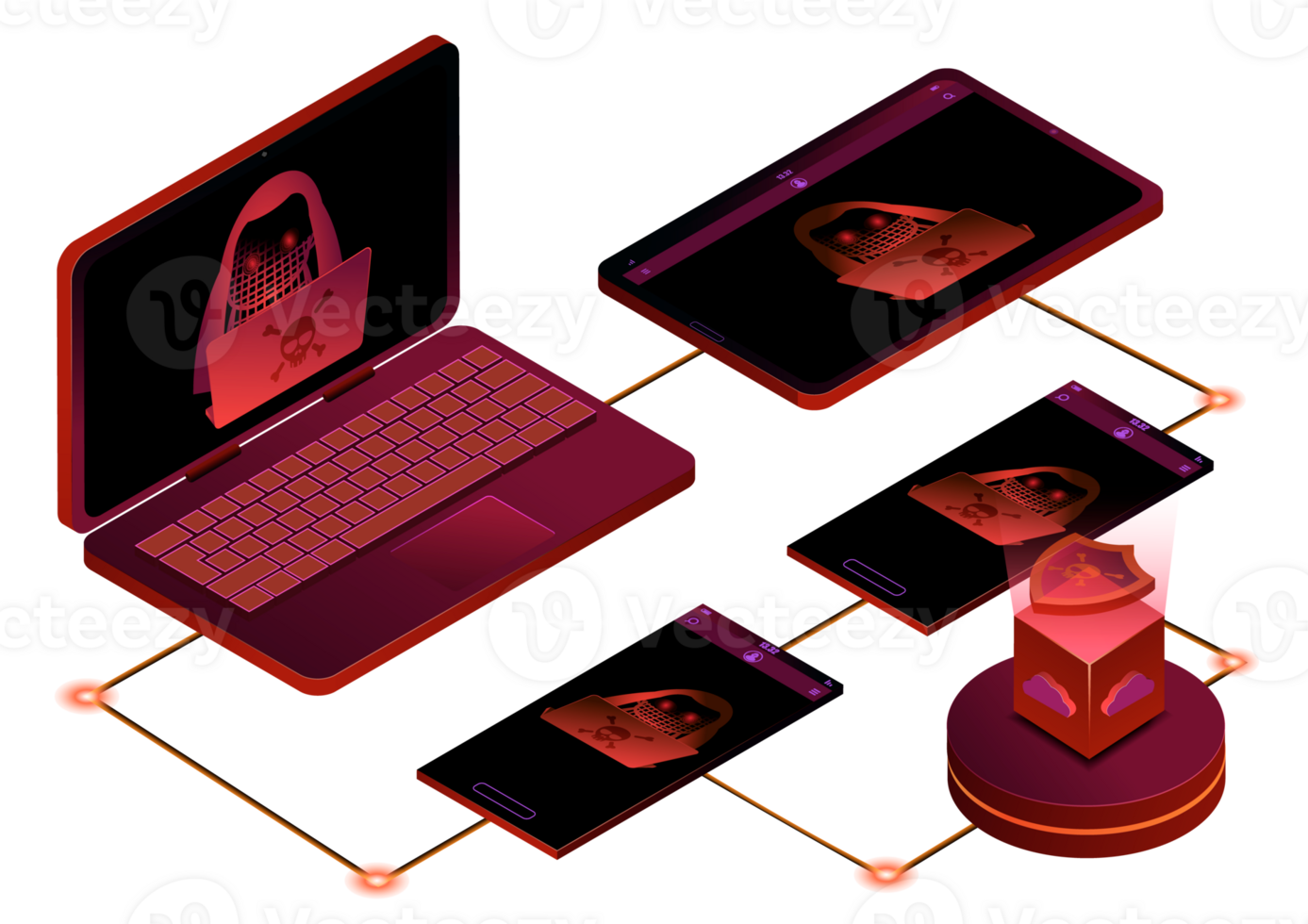 Isometric 3D illustration Hacker and device technology png