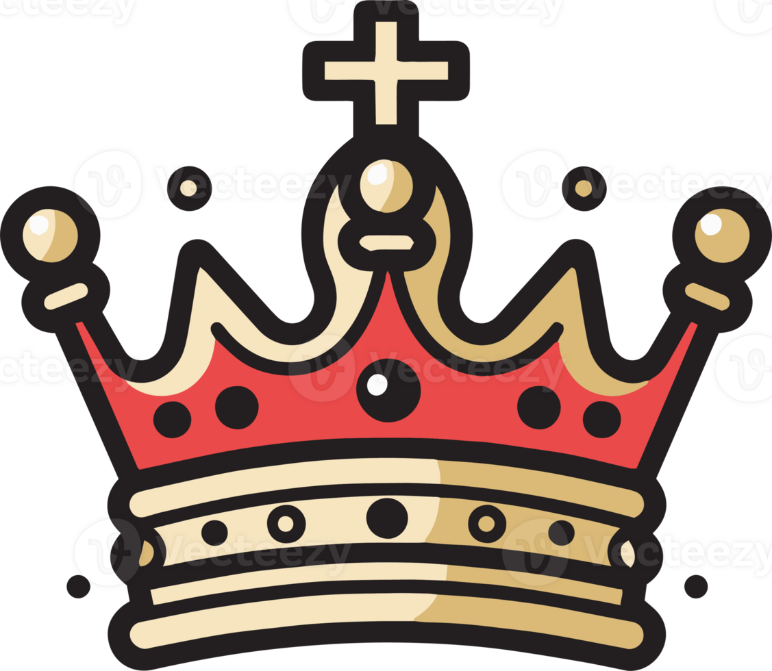 Hand Drawn vintage crown logo in flat line art style png