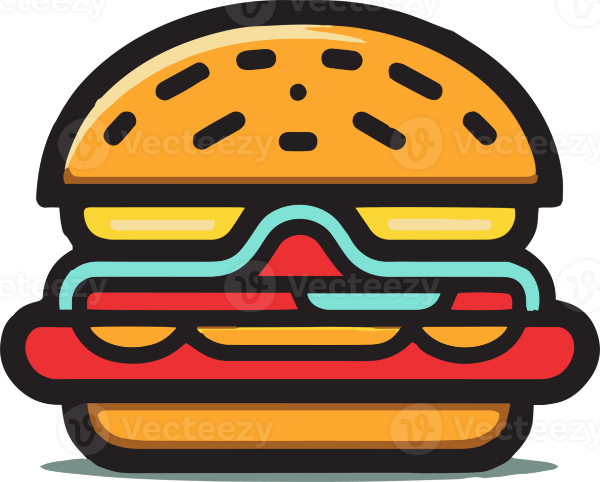 Hand Drawn vintage hamburger logo in flat line art style png