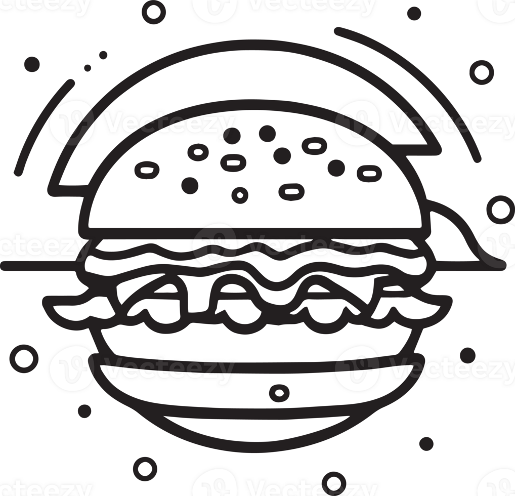 Hand Drawn vintage hamburger logo in flat line art style png