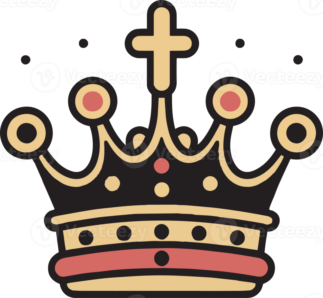 Hand Drawn vintage crown logo in flat line art style png