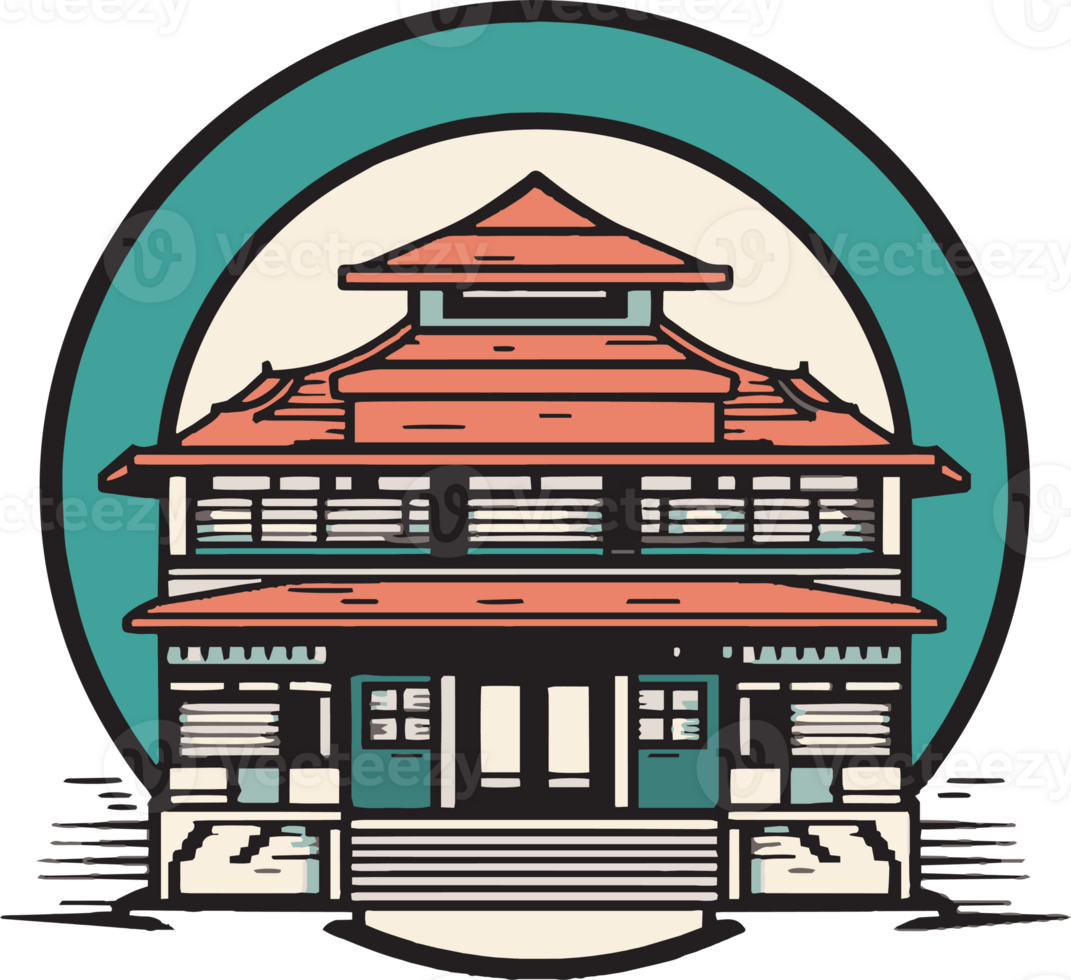 Hand Drawn vintage Chinese or Japanese restaurant in flat line art style png